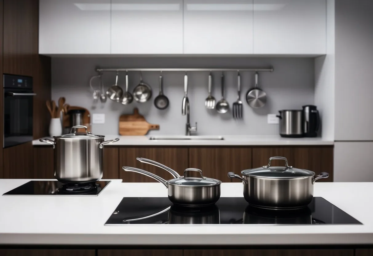 En moderne køkken med slanke høj kvalitet redskaber og apparater